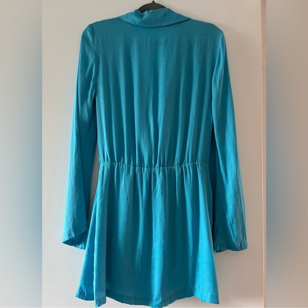 Free People Simone Wrap Mini Dress Blue Long Sleeve Size XS - Picture 4 of 15